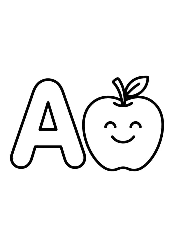 Printable hand-drawn Letter A is for Apple coloring page