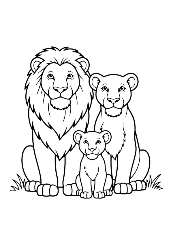 Printable hand-drawn Lion Family Pride coloring page