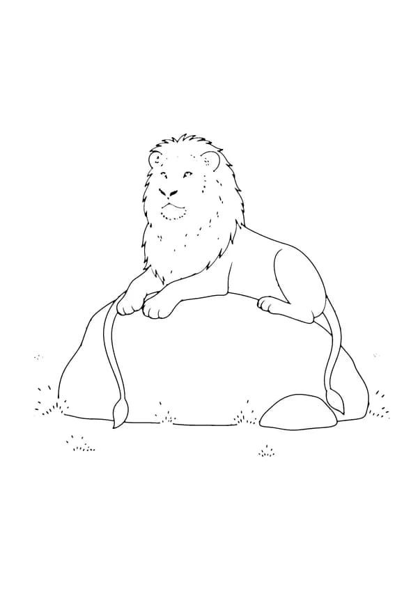 Printable hand-drawn Lion on the Rock coloring page