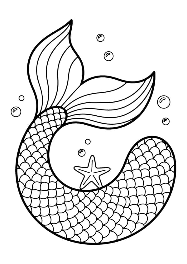 Printable hand-drawn Mermaid Tail Close-Up coloring page