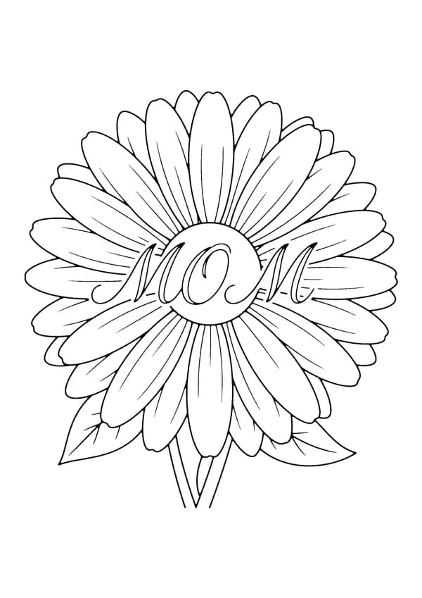 Printable hand-drawn Mom Flower Close-Up coloring page