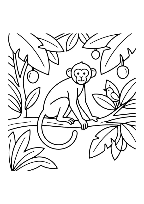 Printable hand-drawn Monkey in a Tree coloring page