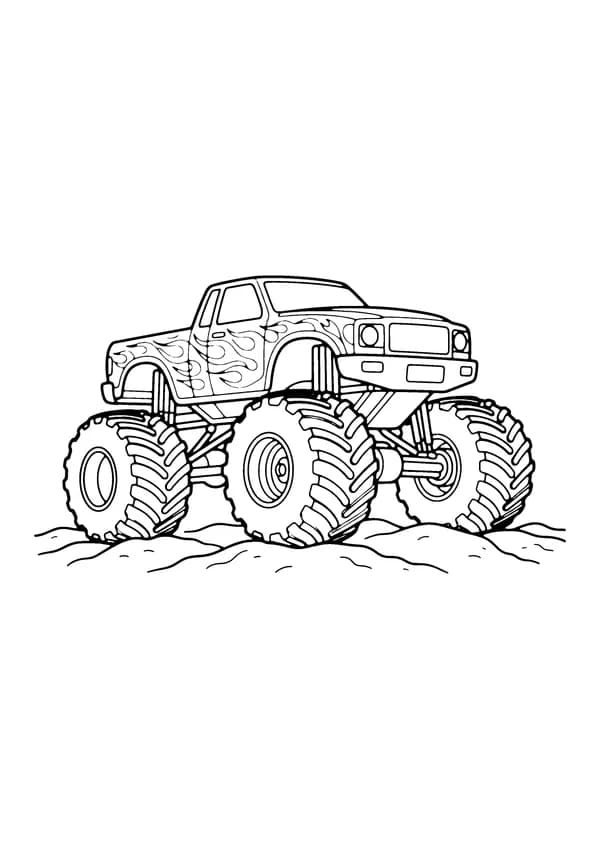 Printable hand-drawn Monster Truck coloring page