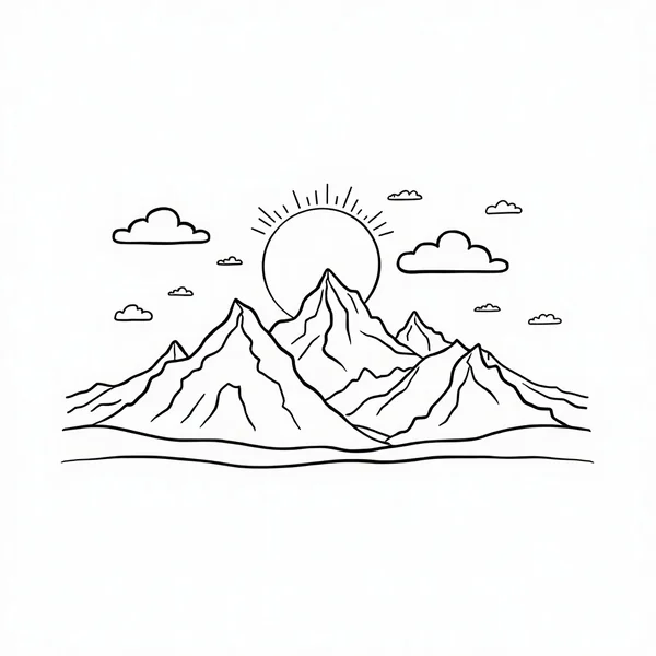 Mountain Landscape — free printable nature coloring page for kids and adults. coloring page in Nature