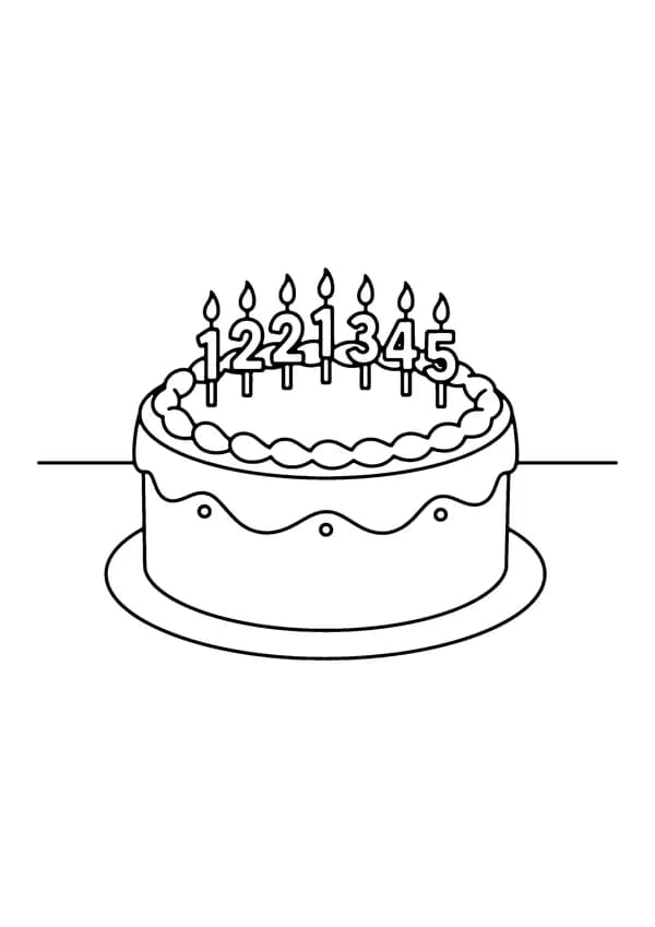 Printable hand-drawn Number Candle Cake coloring page