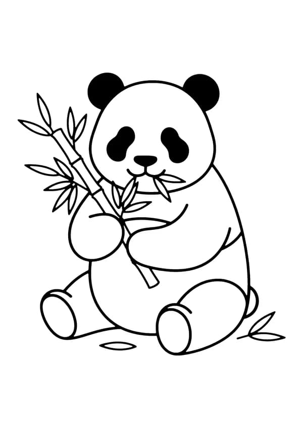 Printable hand-drawn Panda Eating Bamboo coloring page