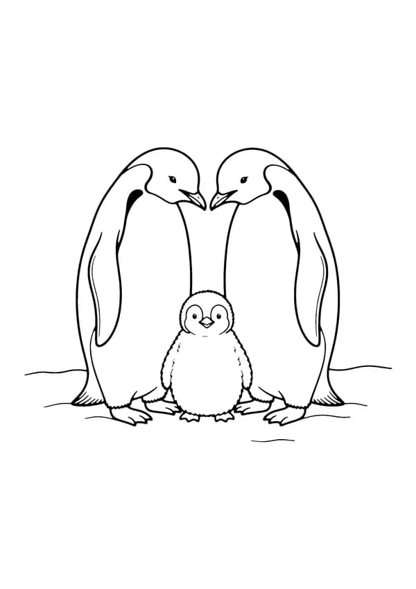 Printable hand-drawn Penguin Family coloring page