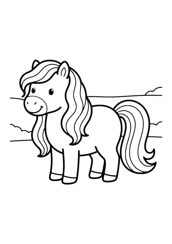 Printable hand-drawn Pony with Flowing Mane coloring page