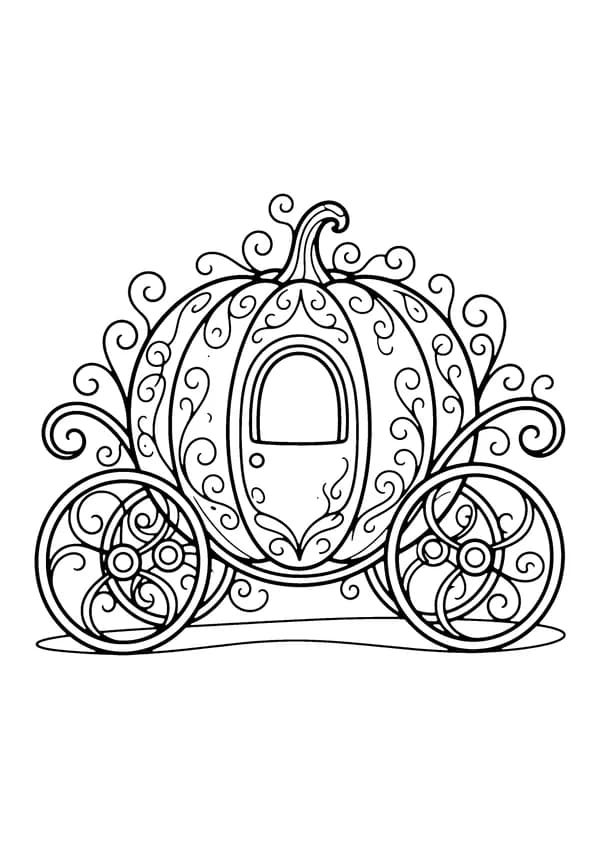 Printable hand-drawn Princess Pumpkin Carriage coloring page