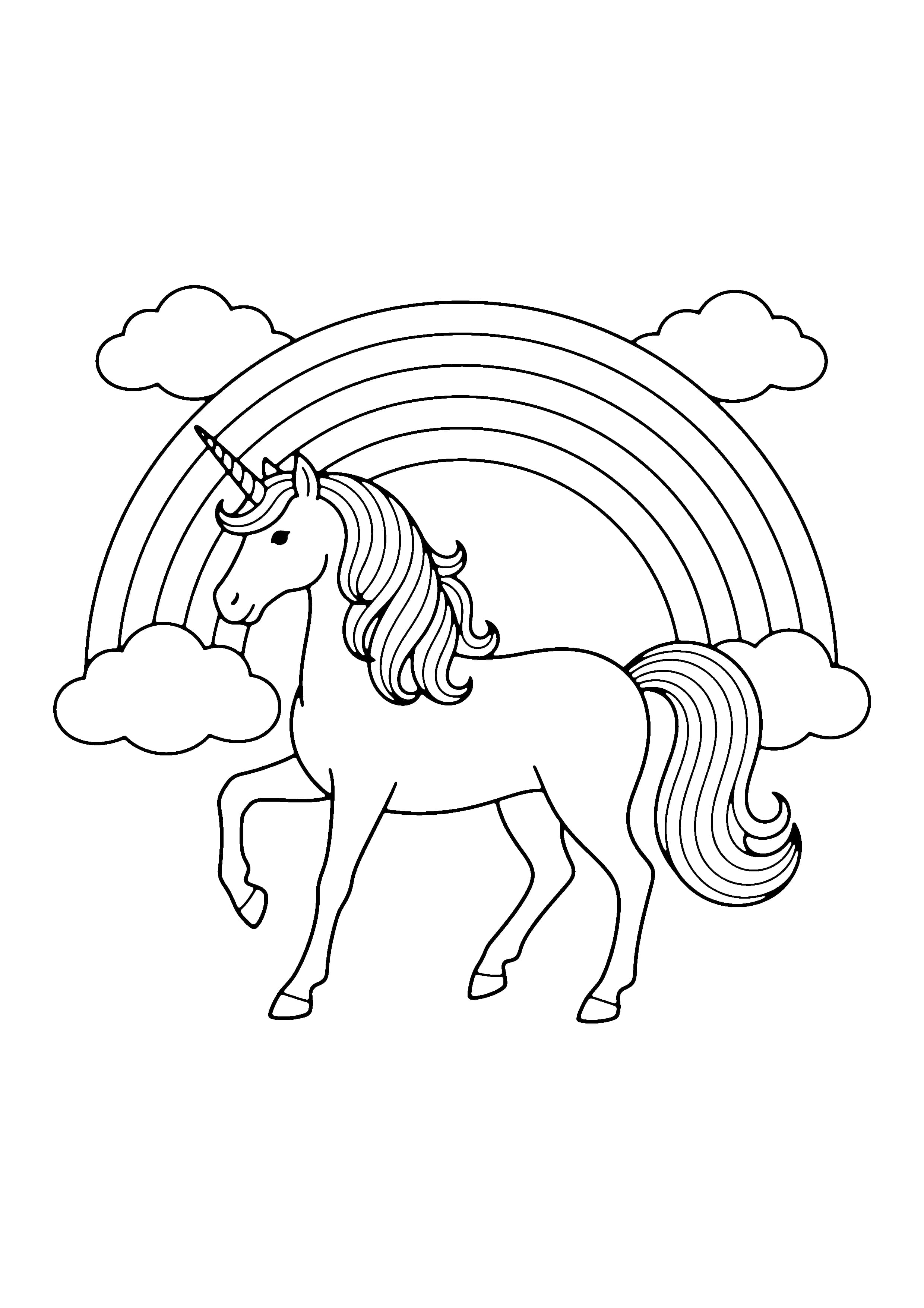 Printable hand-drawn Rainbow Unicorn coloring page
