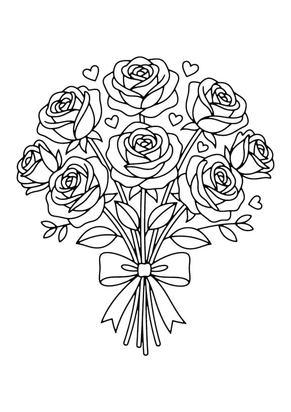 Printable hand-drawn Rose Bouquet for Valentine coloring page