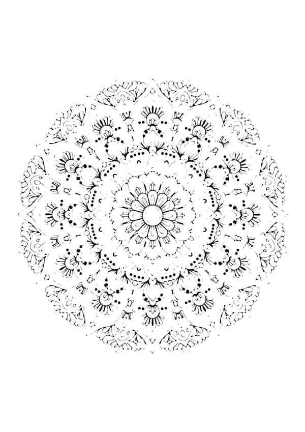 Printable hand-drawn Round Flower Wreath coloring page for adults
