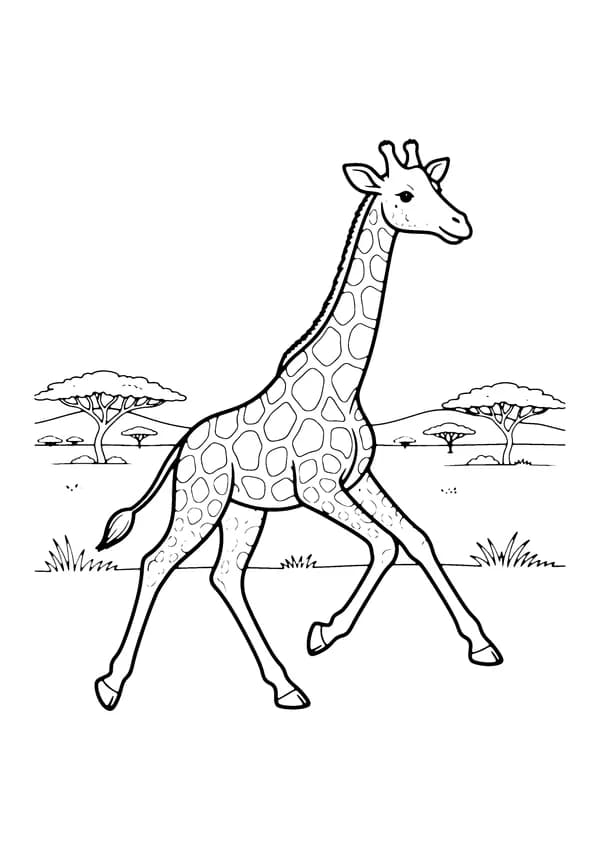 Printable hand-drawn Running Giraffe coloring page