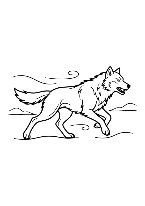 Printable hand-drawn Running Wolf coloring page