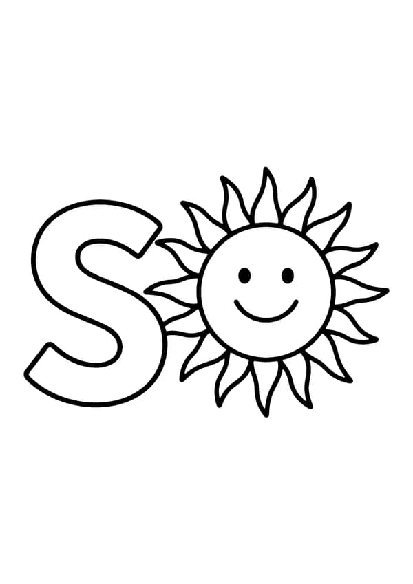 Printable hand-drawn S for Sun coloring page