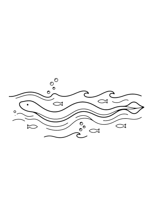 Printable hand-drawn Sea Snake in the Waves coloring page