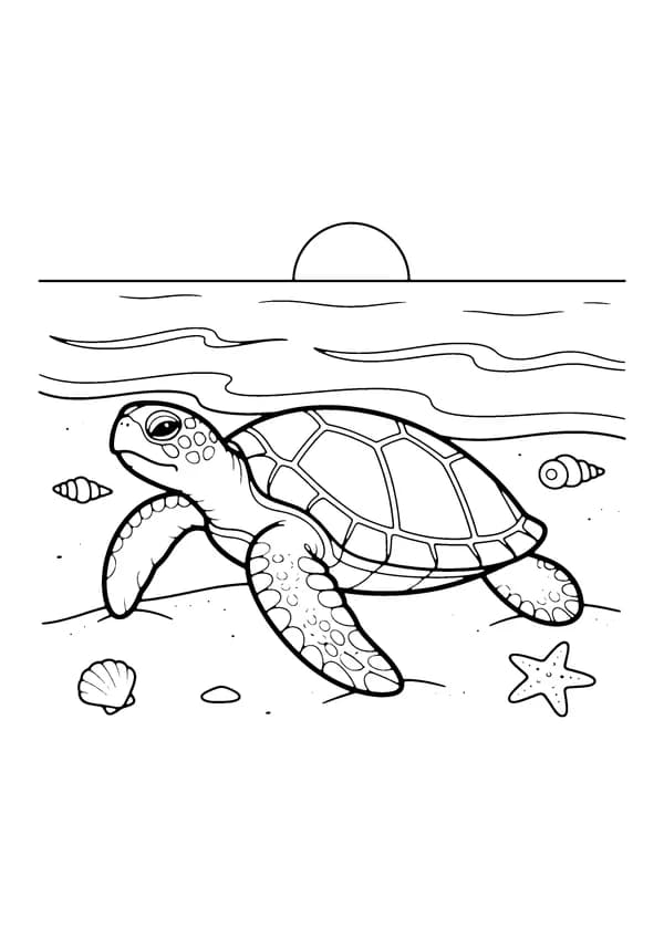 Printable hand-drawn Sea Turtle on the Beach coloring page