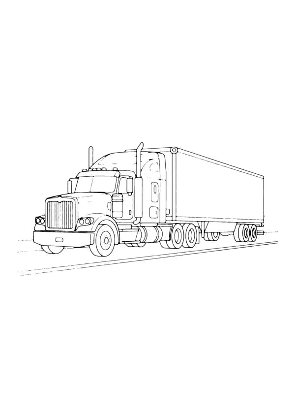 Printable hand-drawn Semi Truck coloring page