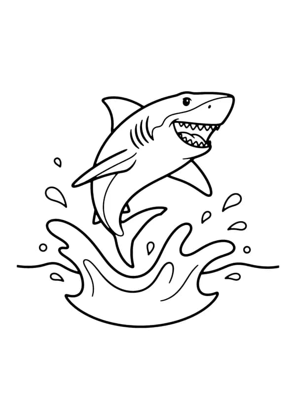 Printable hand-drawn Shark Jumping Out of Water coloring page