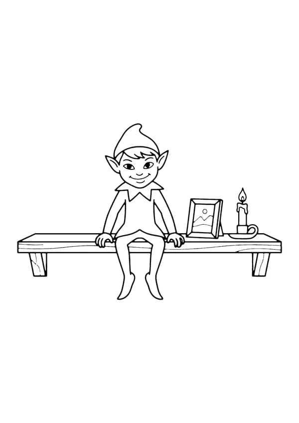 Printable hand-drawn Shelf Elf Sitting coloring page