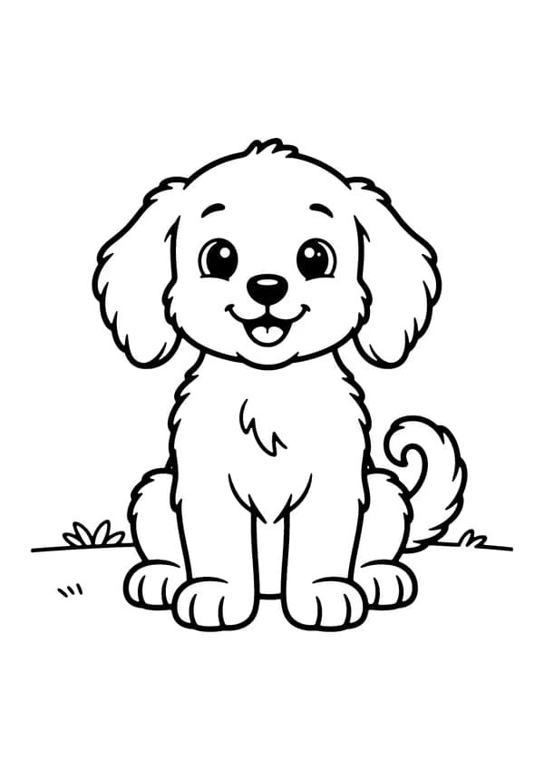 Printable hand-drawn Sitting Puppy coloring page