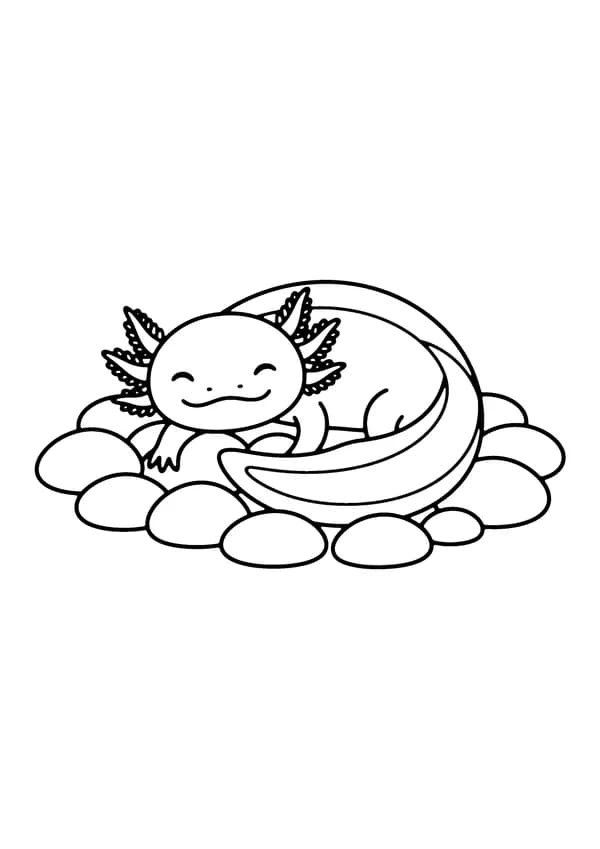 Printable hand-drawn Sleeping Axolotl coloring page