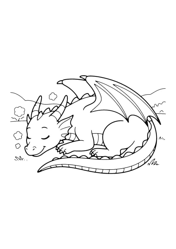 Printable hand-drawn Sleeping Dragon coloring page