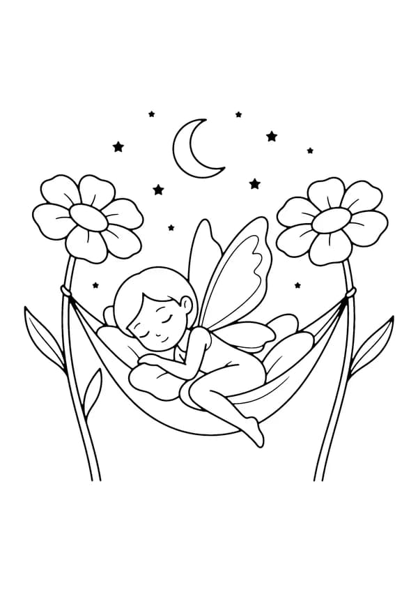 Printable hand-drawn Sleeping Fairy coloring page
