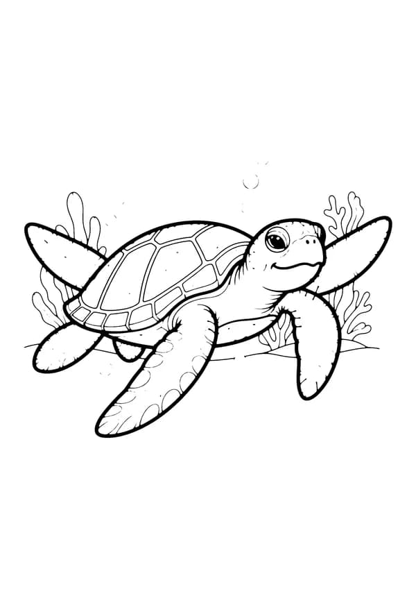 Printable hand-drawn Smiling Sea Turtle coloring page