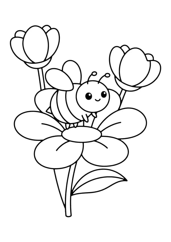 Printable hand-drawn Spring Bumblebee on a Flower coloring page
