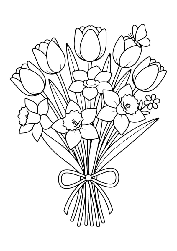 Printable hand-drawn Spring Easter Flowers coloring page