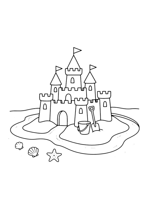 Printable hand-drawn Summer Sandcastle coloring page