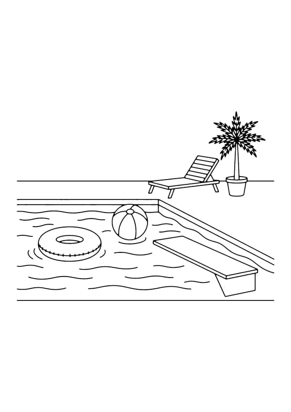 Printable hand-drawn Summer Swimming Pool coloring page