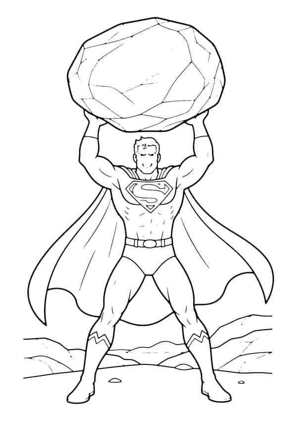 Printable hand-drawn Super-Strong Superhero Lifting coloring page