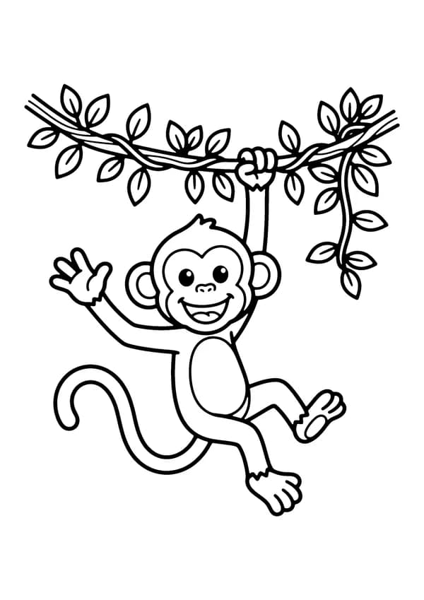 Printable hand-drawn Swinging Monkey coloring page