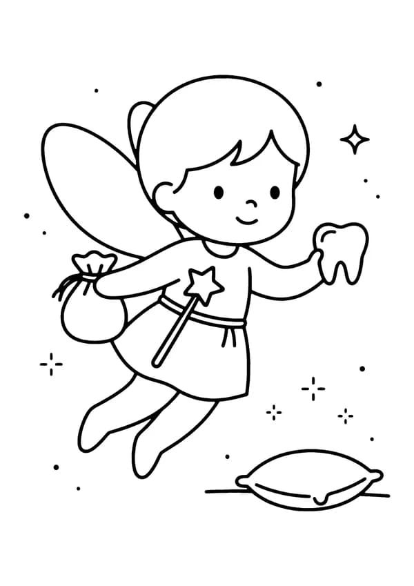 Printable hand-drawn Tooth Fairy coloring page