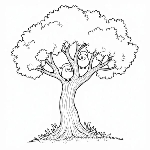 Tree with Birds — free printable nature coloring page for kids and adults. coloring page in Nature