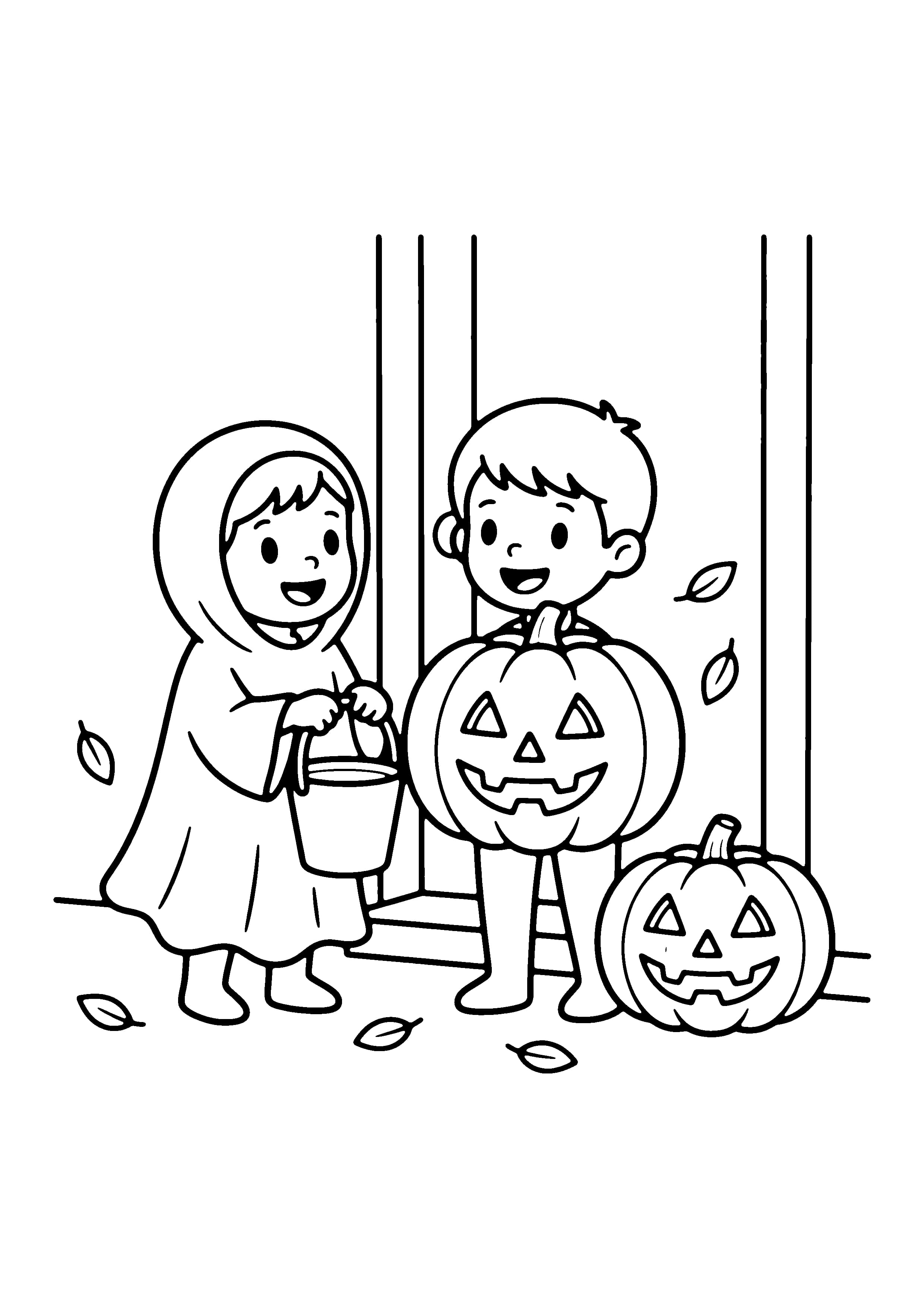 Printable hand-drawn Trick-or-Treat Kids coloring page