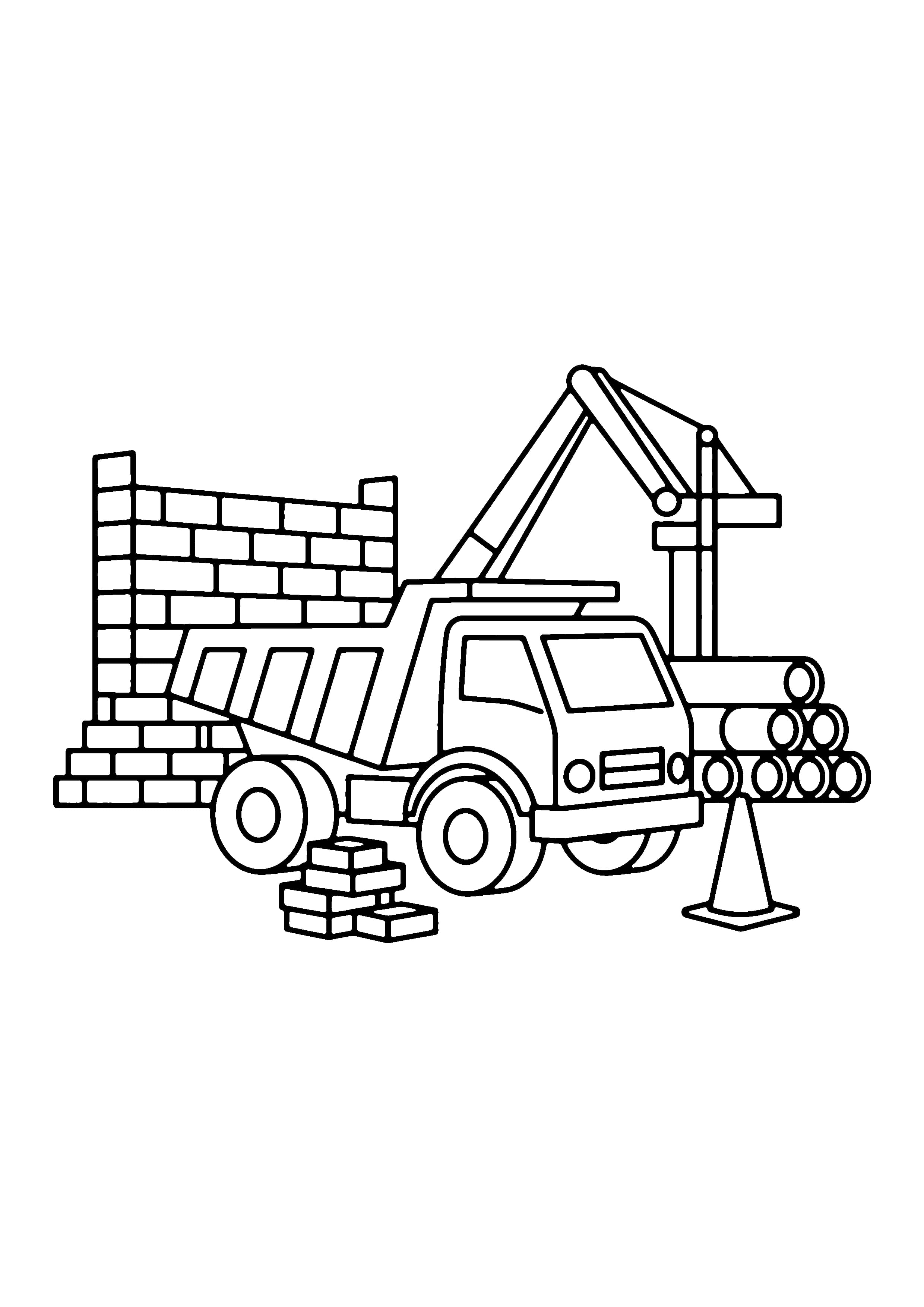 Printable hand-drawn Truck at the Construction Site coloring page