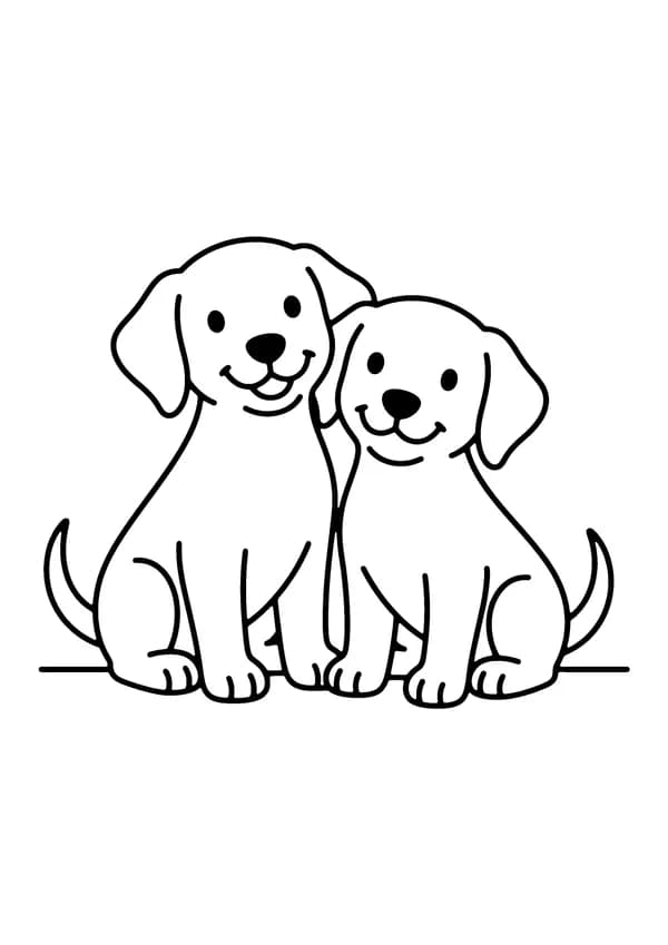 Printable hand-drawn Two Puppy Friends coloring page