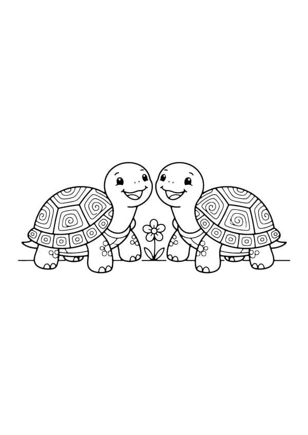 Printable hand-drawn Two Turtle Friends coloring page