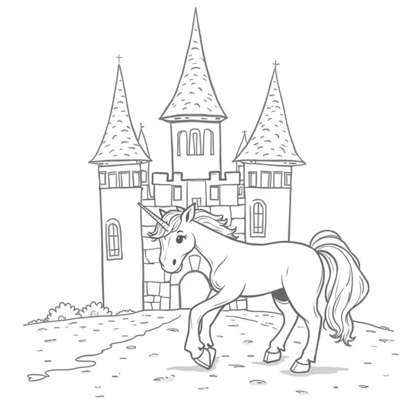 Unicorn Castle — free printable unicorn coloring page for kids and adults. coloring page in Unicorn