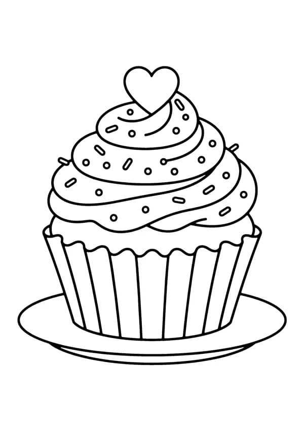 Printable hand-drawn Valentine Cupcake coloring page