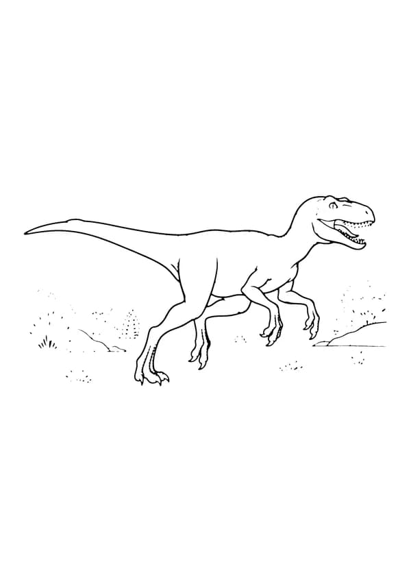 Printable hand-drawn Velociraptor on the Run coloring page