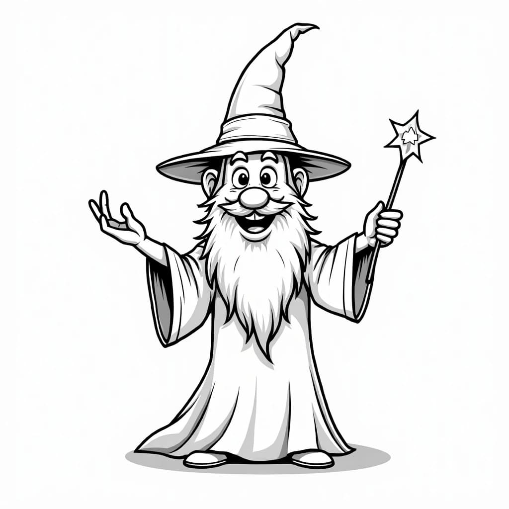 Wizard with Wand coloring page
