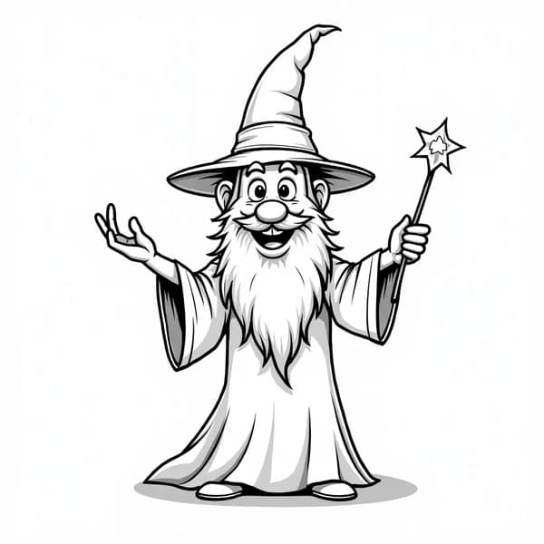 Wizard with Wand — free printable fantasy coloring page for kids and adults. coloring page in Fantasy
