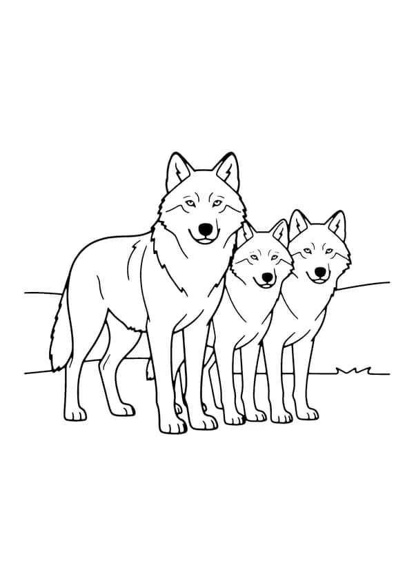 Printable hand-drawn Wolf Pack coloring page