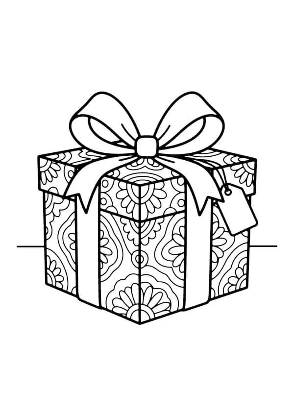 Printable hand-drawn Wrapped Birthday Present coloring page
