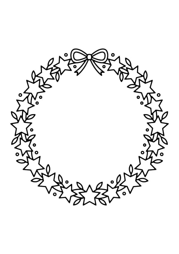 Printable hand-drawn Wreath of Stars coloring page