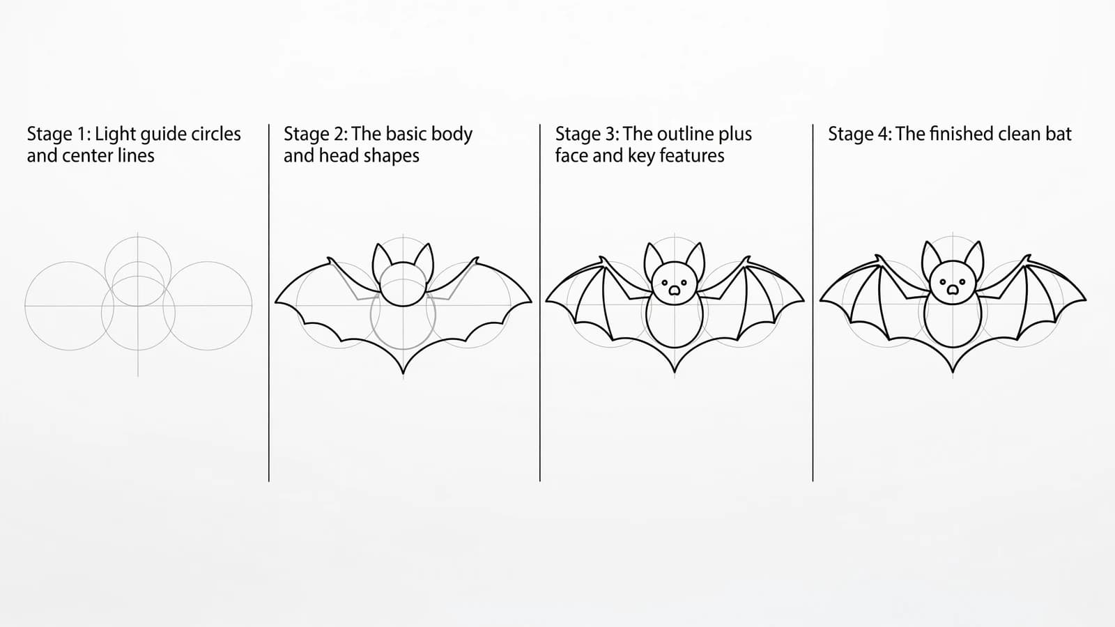 Step-by-step: how to draw a bat in four stages